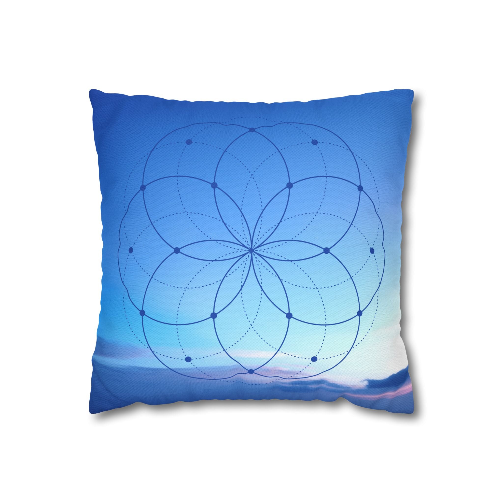 Square Pillowcase - Flower of Life Sacred Geometry Sunset Design