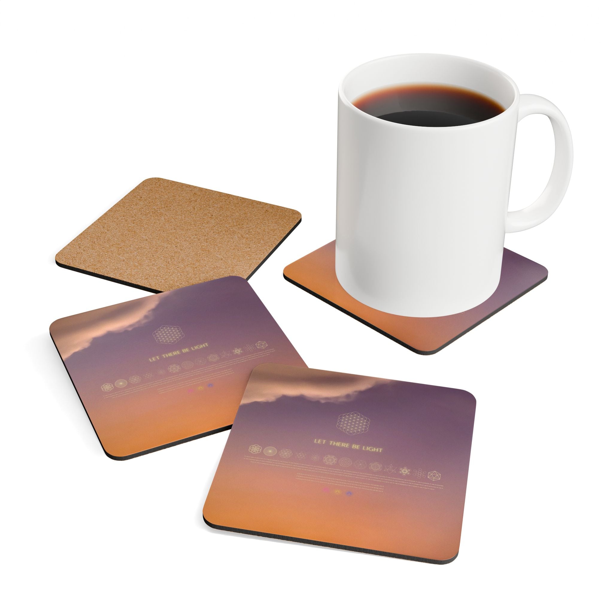 Artistic Cork Coaster Set - Let There Be Light Design