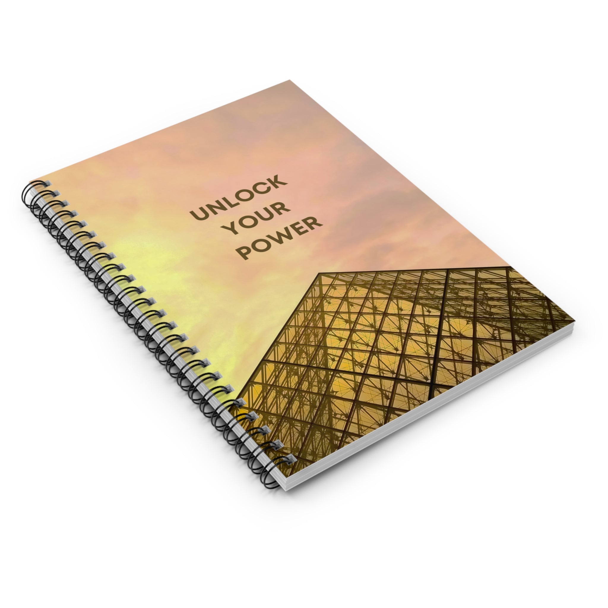 Ruled Line Notebook - Unlock Your Power Pyramid Grid Sunset Design