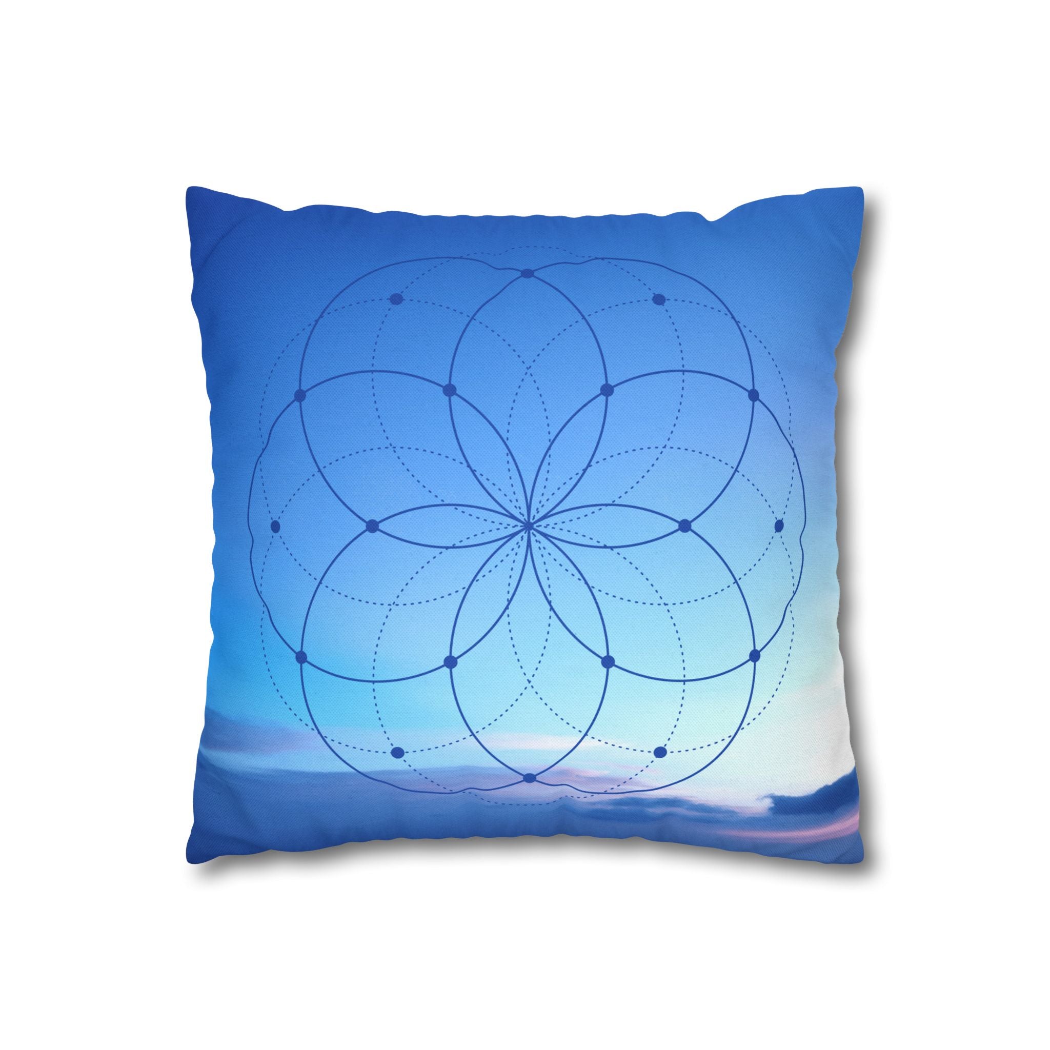 Square Pillowcase - Flower of Life Sacred Geometry Sunset Design