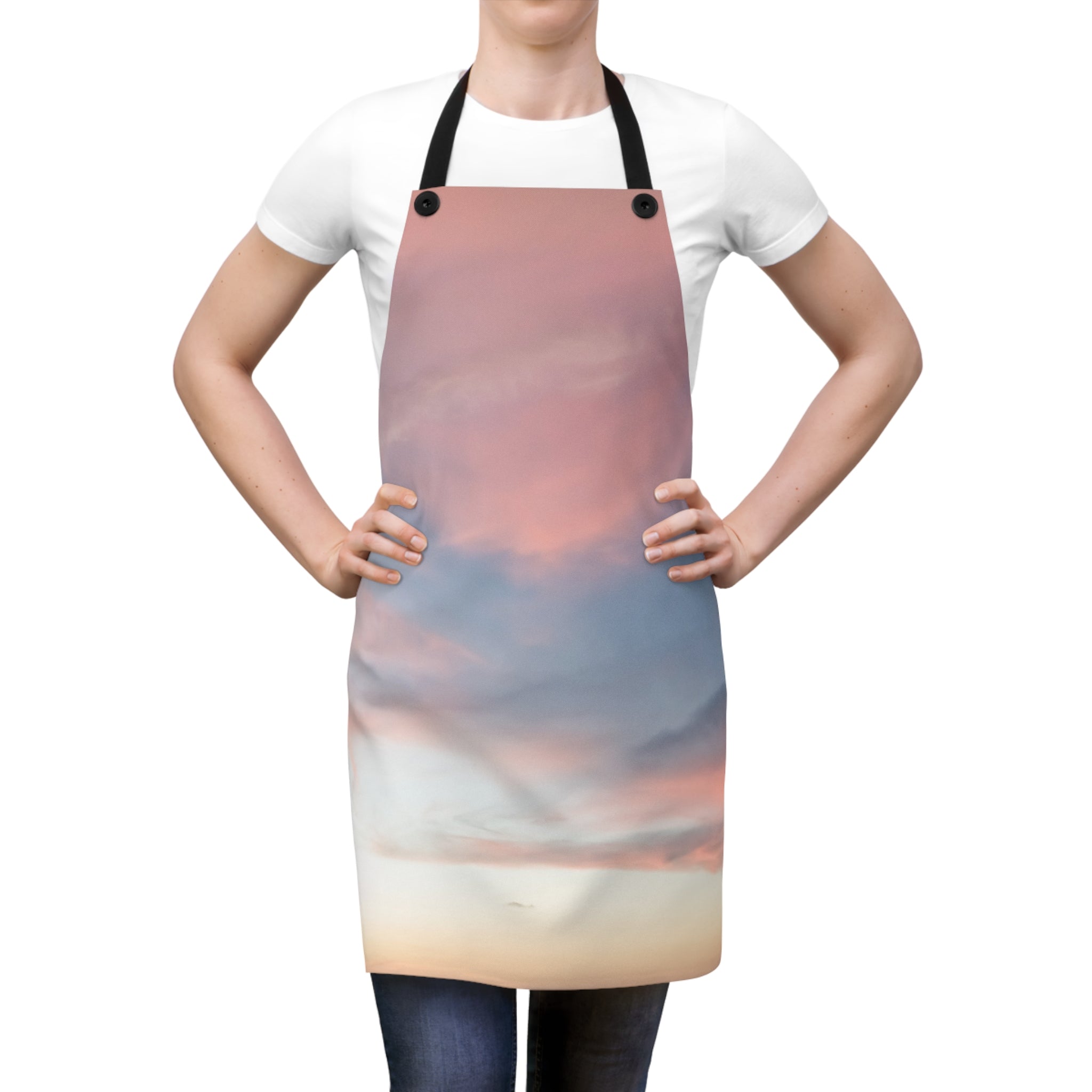 Love Manifestation. Sunset Sky Apron - Vibrant All-Over Print for Cooking Enthusiasts
